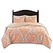 Comfort Spaces Coco 3 Piece Quilt Coverlet Bedspread Ultra Soft Printed Damask Pattern Hypoallergenic Bedding Set, Full/Queen, Orange - Taupe