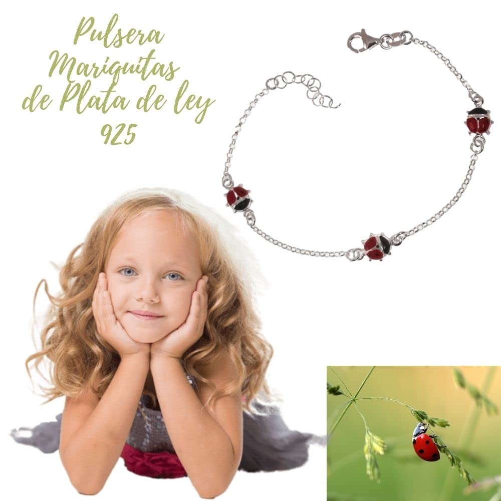 Bracciale in argento Sterling 925 da ragazza, motivo: coccinella per bambini, motivo: civettuola Pekes, argento sterling, senza pietra