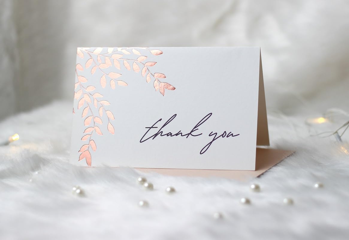 Thank You Cards with Envelopes and Stickers, 4x6 Inch, Gold Foil Floral Design, 250 GSM Heavy Card Stock, Blank Inside for Wedding, Bridal Shower, Business, Graduation (Pack of 40)