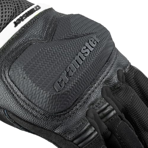 Image of Cramster Breezer SP Gloves - Motorcycle Riding Leather Gloves | Impact Protection | Abrasion Resistance | Carpus Bone Protector - Black White, Large