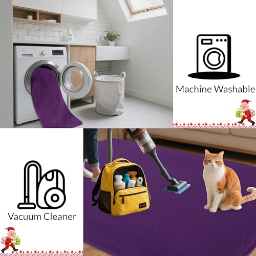 Image of Large Modern Area Rugs for Living Room Bedroom, 4x6 Feet Dark Purple Ultra Soft Thickened Memory-Foam Indoor Rug, Comfy Aesthetic Solid Minimalist Carpets for Girls Boys Nursery Dorm Home Decor