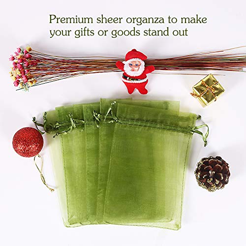 Image of HRX Package 100pcs Organza Drawstring Bags Olive Green, 4 x 6 inch Candy Mesh Gift Bags Jewelry Pouches Small Christmas Sachet