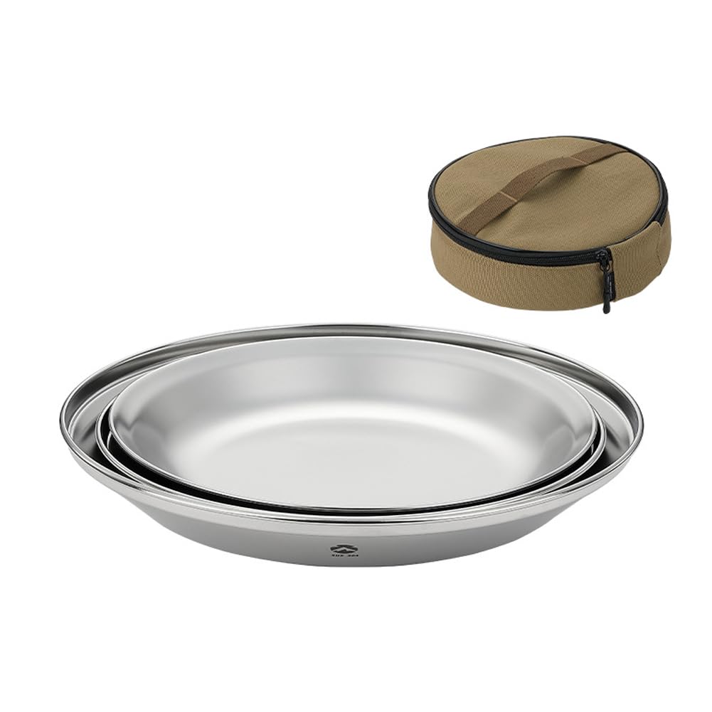 aqxreight Assiette en Acier Inoxydable Plat à Fruits Ensemble de Plats de Camping Soucoupe en Métal Kit de Vaisselle d'extérieur Assiettes de Pique-Nique Portables avec Sac de Rangement Peuvent