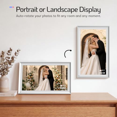 Image of NexFoto 15.6 inch Touchscreen Digital Picture Frame, 64GB Digital Photo Frame FHD WiFi, Add Pics from Google Photos, Upload Videos via App /USB, Gifts for Wedding /Mom /Grandpartents, Silver