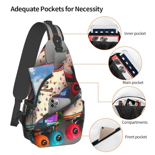 Retro Roller Skates Colorful Print Cross Chest Bag Sling Backpack Crossbody Shoulder Bag Travel Hiking Daypack Unisex4