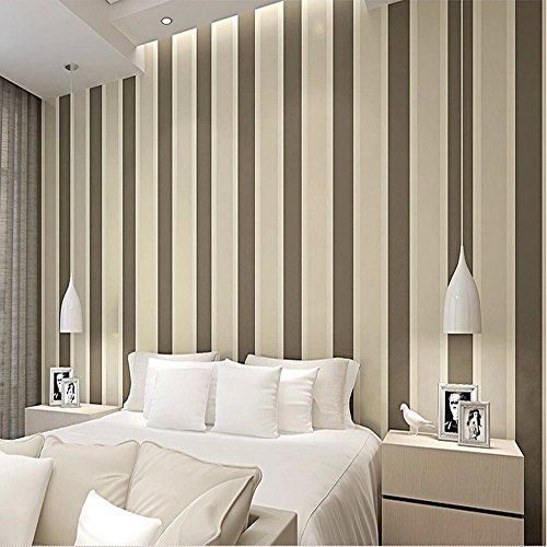 QIHANG Modern Minimalist Vertical Stripes Bedroom TV Background Non-Woven Wallpaper Roll Coffee Color 0.53m10m=5.3SQM