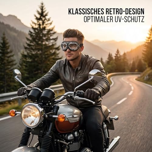 Motorradbrille Retro, Motorrad Brille Herren, Motorradbr, Motorradbrille Für Brillenträger, Crossbrille Verspiegelt, Klare Sicht Bei Motorradfahren Und Outdoor-Sport, Pilotenbrille Für ATV Bike