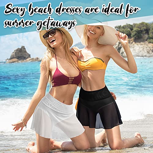 2 Pieces Women Sheer Mesh Mini Skirts Girls See Through Swim Cover Ups Swimsuit Beach Skirt Cover up High Waist Bikini Coverups for Summer2
