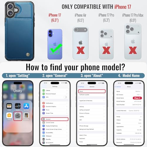 Vinich for iPhone 17 Wallet Case with Card Holder, RFID Blocking Credit Slots Kickstand Shockproof Phone Cover Fit for iPhone 17 6.3" Blue by Vinich - Used condition - Image 4