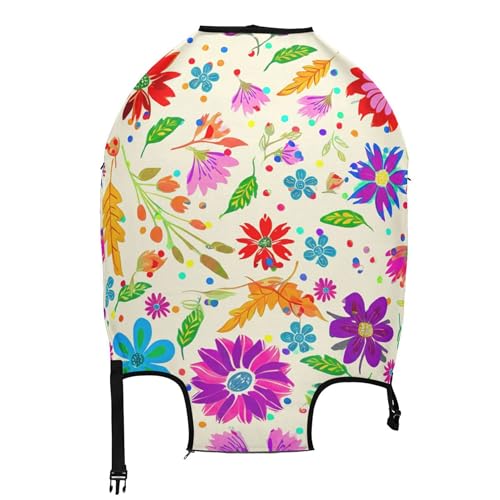 Joisal Suitcase Covers for Luggage Protector Elastic Special Vacation Essentials Suitcase Sleeve Colorful Flowers Leaves Beige, S, Fits 18-20 Inch Case2