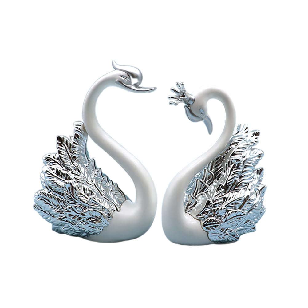 SEWACC 2pcs Couple Swan Ornaments, Mini Swan Figurines for Home Wedding Decorations (Silver)