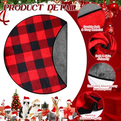 Image of 2 Pack Washable Dog Pee Pads Christmas Buffalo Plaid Waterproof Puppy Pads Reusable Pet Training Pad Absorbent 36 inch Round Whelping Floor Bed Mat Fleece Pad for Potty(Black Red)