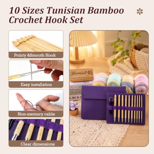 Image of Yarniss Tunisian Bamboo Crochet Hook Set with Swivel Cable 3.5mm-10.0mm