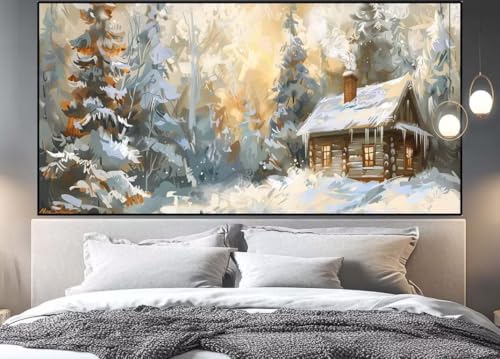 Peinture diamant adulte grand format cabine d'hiver déco maison
