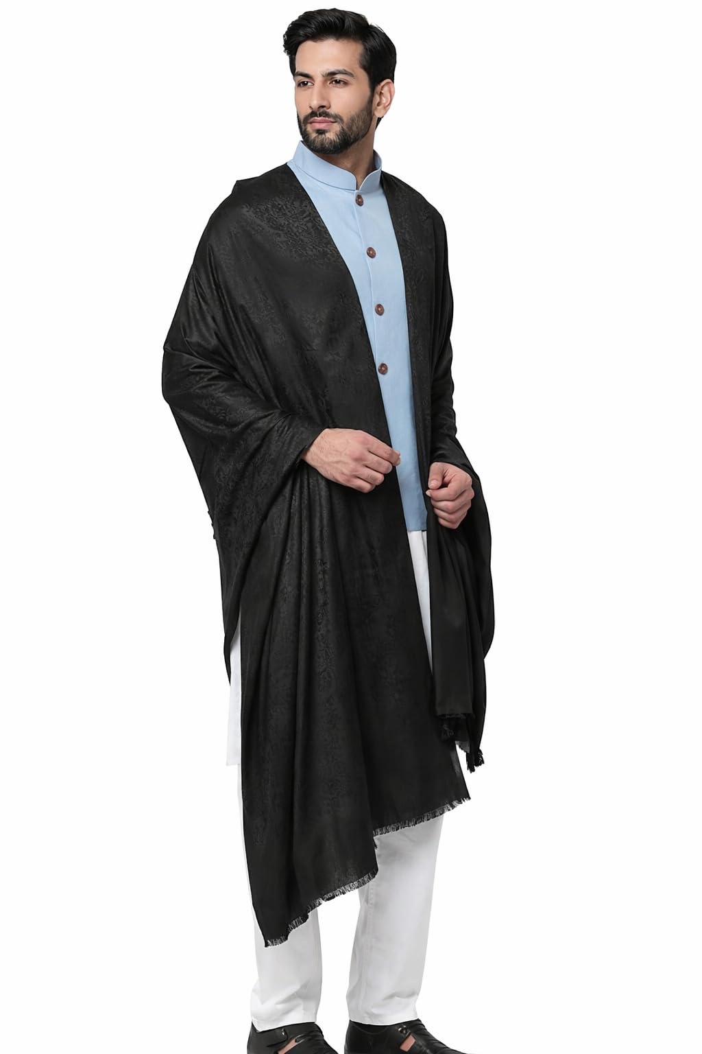 Plain Black Shawl Lohi for Men Traditional Ethnic Shawl Elegant Soft & Comfortable Draping-image-23