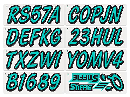 Image of STIFFIE Whipline Solid Sea Teal /Black 3 inch Alpha-Numeric Registration Identification Numbers Stickers Decals for Boats & Personal Watercraft