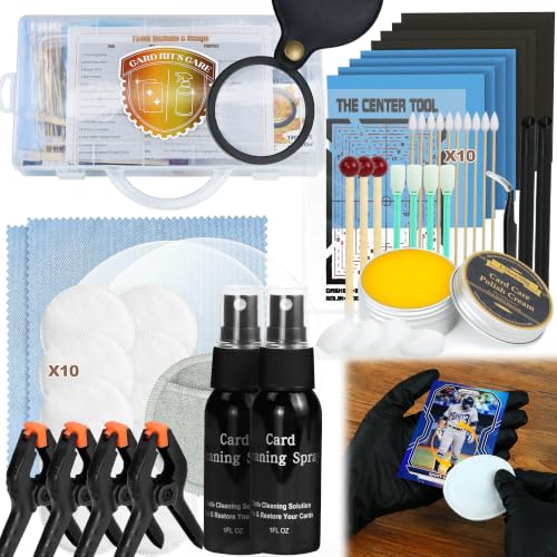 17-in-1 Card Cleaning Kit, Card Care Polishing Restoration with Plastic Case, Trading Card Cleaning with Polishing Cream and Cleaning Spray, Suitable for PSA Rated Card Care & Flatten Edges (12.1')