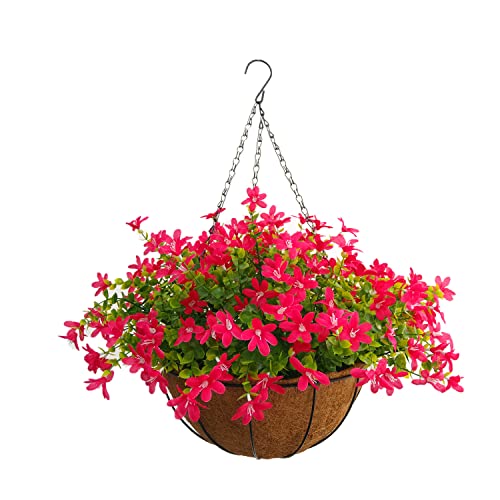 Home Decoration Silk Fabric Fake Flowers DIY Chain Hanging Basket Parlor Garden Wedding Ornaments Cute Pink Artificial Flower Eucalyptus Magnolia (Pink- Medium basket)