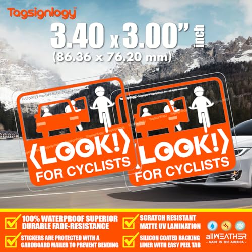 Image of (2 pcs) Look For Cyclists Bicycle Safety Notes for Passenger & Driver UB LY Taxi Car Service Caution Sign Transparent UV Weatherproof Waterproof Clear Vinyl Stickers