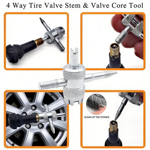 Image of Valve Stem & Core Removal Replacement Tool Kit,Tire Valve Stem Installation Tool without Tire Removal, 2-in-1 Valve Stem Caps & Core Wrench,With 5 TR413 /5 TR414, for Cars Motorcycles Lawn Mowers ATVs
