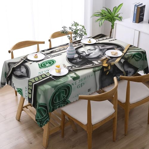 Nappe rectangulaire motifs billets 137x182 cm imperméable pour table de cuisine