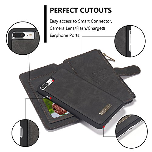 Iphone 8 Plus Case/Iphone 7 Plus Case Xrpow Detachable Magnetic Leather Wallet Folio Flip Card Stand Case With Removable Slim Hard Pc Tpu Back Cover Black #TOP2