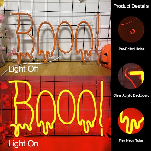 Image of Halloween Neon Sign Battery Operated BOO Light Up Sign for Halloween Party Decor Neon Halloween Sign Halloween Ghost Spooky Boo Neon Sign for Halloween Decoration