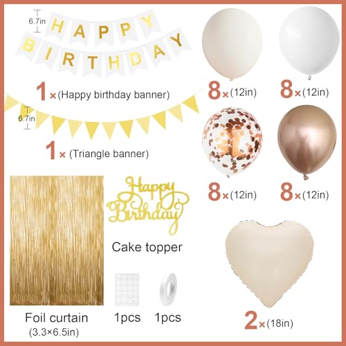 Image of White Sand Gold Birthday Decorations, Beige Cream Birthday Balloons Set