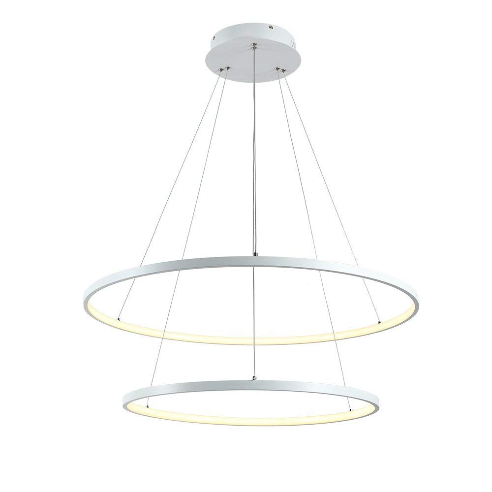 LRUII LED Pendant Light Fixture Modern Round Ceiling Lighting Indoor Chandelier Contemporary Lamp (Warm Light, 2 Ring White 40cm 60cm) Comfortable Anniversary