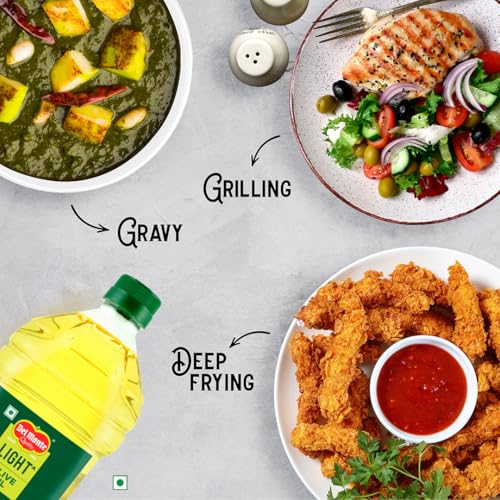 Image of Del Monte Light Olive Oil PET, 2L | Ideal for Everyday Indian Cooking - Deep Frying, Curries, Roasting & Sauteing, High MUFA & Rich in Antioxidants