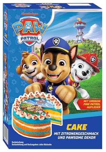 PAW Patrol Kuchen Backmischung mit Zitronen-Geschmack für eine bunte Torte inkl. PAWfect Dekor und großem PAW Patrol Oblaten-Aufleger 1 x 307g
