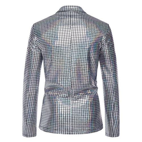 Men's Sequins Plaid Blazer Fall Winter Two Button Slim Fit Sport Coat Trendy Casual Business Suit Jacket2