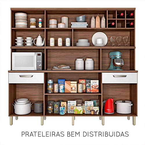 Armário de Cozinha 7 Portas 2 Gavetas Master Nesher Móveis Branco/Madeirado