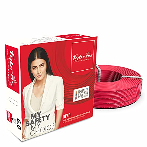 Image of Fybros ULTRA FLEXIBLE FR PVC Insulated 6 Sq Mm Wire | UFFR Red Copper Wires & Cables| Cables For wiring | 6 Sq Mm Red wire 90 meter| Industrial Wire Cable| Electrical Wire