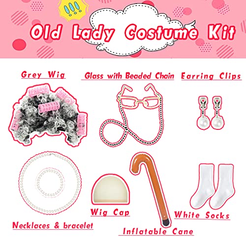 Aoiviss Old Lady Costume For Kids Girls 100Th Day Of School Costume Halloween Grandma Dress Up Cosplay Accessories #TOP5
