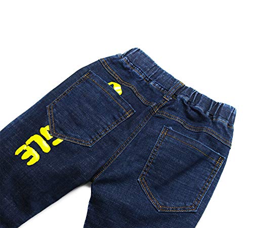 Kidscool Space Meninos Letras Tinta a Óleo Decoração Punho Rasgado Elástico Slim Jeans, Deep Blue, 8