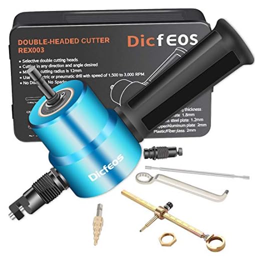Dicfeos Double Head Metal Sheet Nibbler Cutter with Circle Cutting Accessories, Drill Attachment with Wrench and Parts, Maximum 14 Gauge Steel