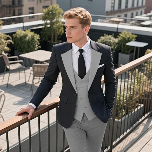 MoranX Men's Business Suits Slim Fit 3 Piece Tuxeods Double Breasted Blazer+Waistcoat+Trousers Wedding Grooms4
