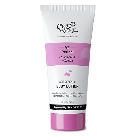 chemist at play body lotion with 4% retinol niacinamide & zemea skin brightening lotion body lotion for dry & oily skin fights visible signs of aging nourshes skin 200 ml