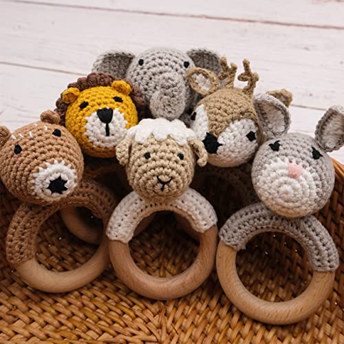Joliecraft Woodlands Friends Baby Rattle Shaker Toy With Wooden Teething Ring Gray Elephant #TOP3
