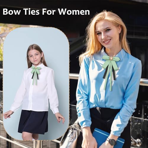 Image of LJBFNN Womens Bow Tie, Clip on Bow Ties Pre Tied Bowtie for Women Girls Ribbon Rhinestone Bow Tie for Shirt Uniform Wedding