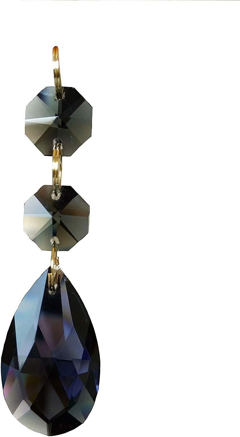 Teardrop Pendants Candle Chandelier Crystal Prisms Pendants Glass Pendants Beads, Pack of 20 (Smoky black)