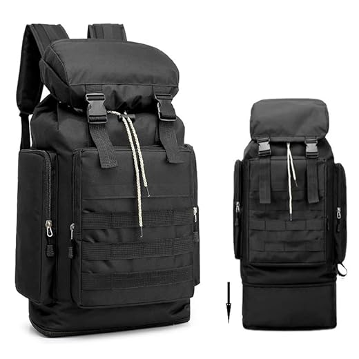 ded Mochila de senderismo plegable para viajes montañismo escalada camping trekking, macuto impermeable 60L+10L Negro.