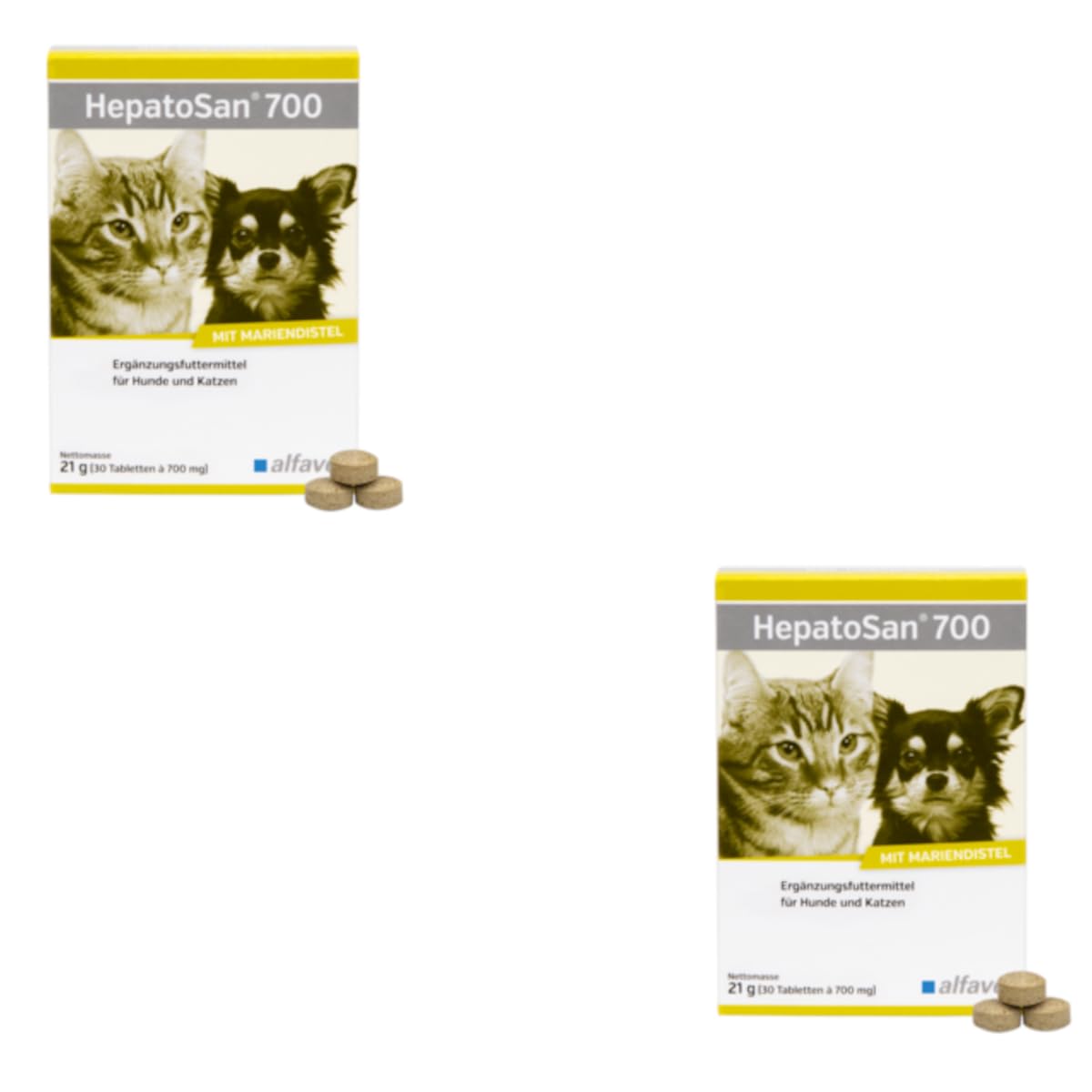 Alfavet HepatoSan 700, Doppelpack, unterstützt den Leberstoffwechsel, Nahrungsergänzung für Hunde und Katzen, 2 x 30 Tabletten à 700 mg