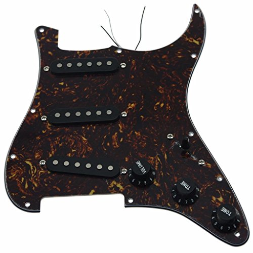 KAISH Loaded American ST/Strat Style SSS Pickguard Prewired Pick Guard with Ceramic Pickups for Stratocaster/Strat Dark Tortoise With Black Covers and Knobs