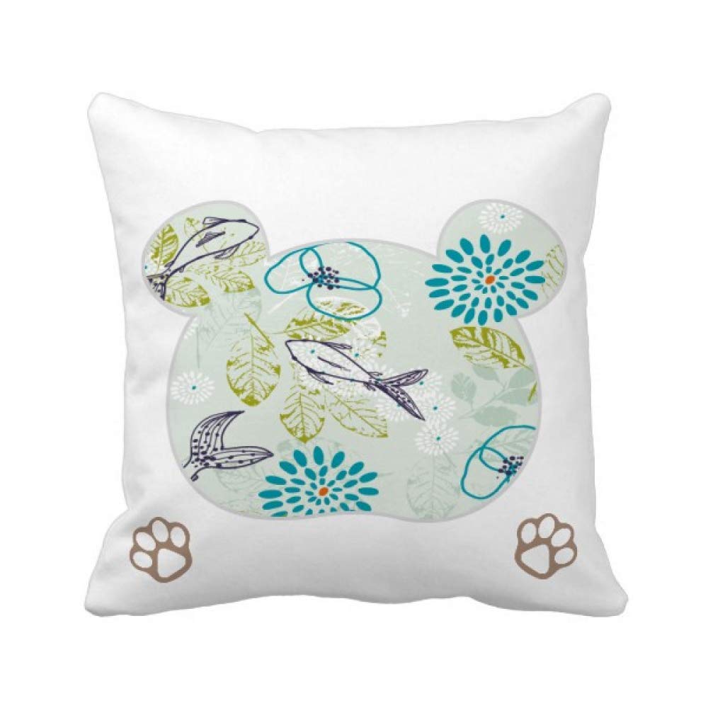 Housse de coussin bleu motif ours et feuilles de poisson décorative carrée pour canapé