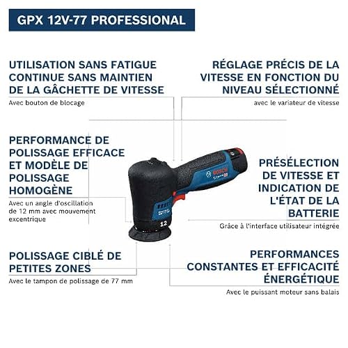Bosch Professional 12V System Polisseuse sans fil GPX 12V 77 avec support velcro monté 77 mm tampon mousse pour polissage et coupe 77 mm - vue 3