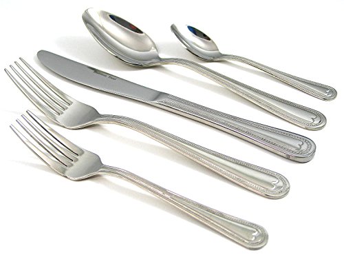 Venezia Collection "Silver Beads" Flatware Set 20-Piece Service for 4, 18/10 Stainless Steel Silverware Cutlery