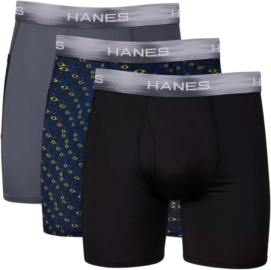 Hanes Premium Men's Xtemp Boxer Briefs with pocket 3pk - Gray/Blue/Black, Large