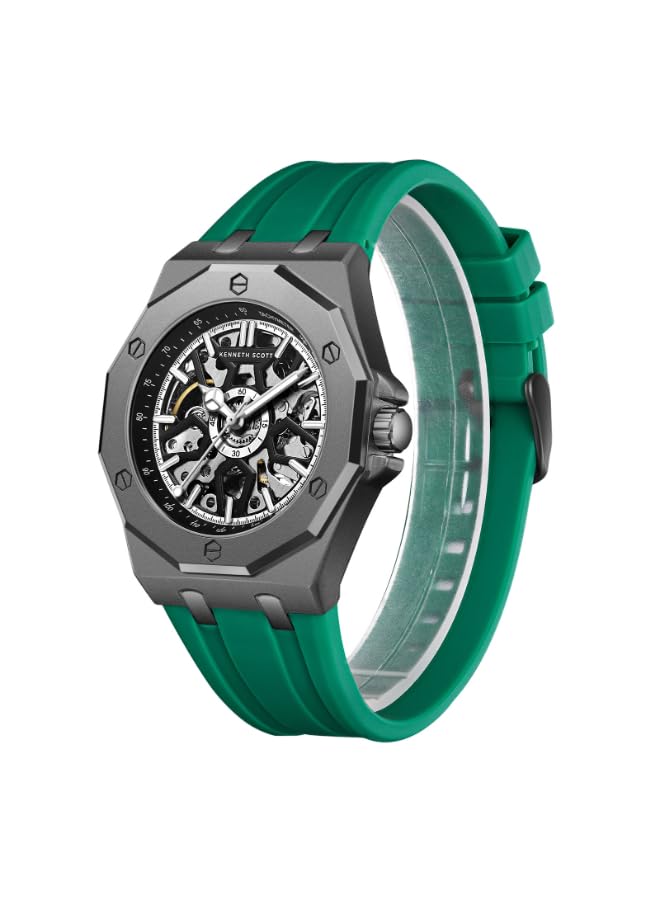 Image of Kenneth Scott Men's Watch, Automatic Display and Silicone Strap - K25301-XSHB, Green
